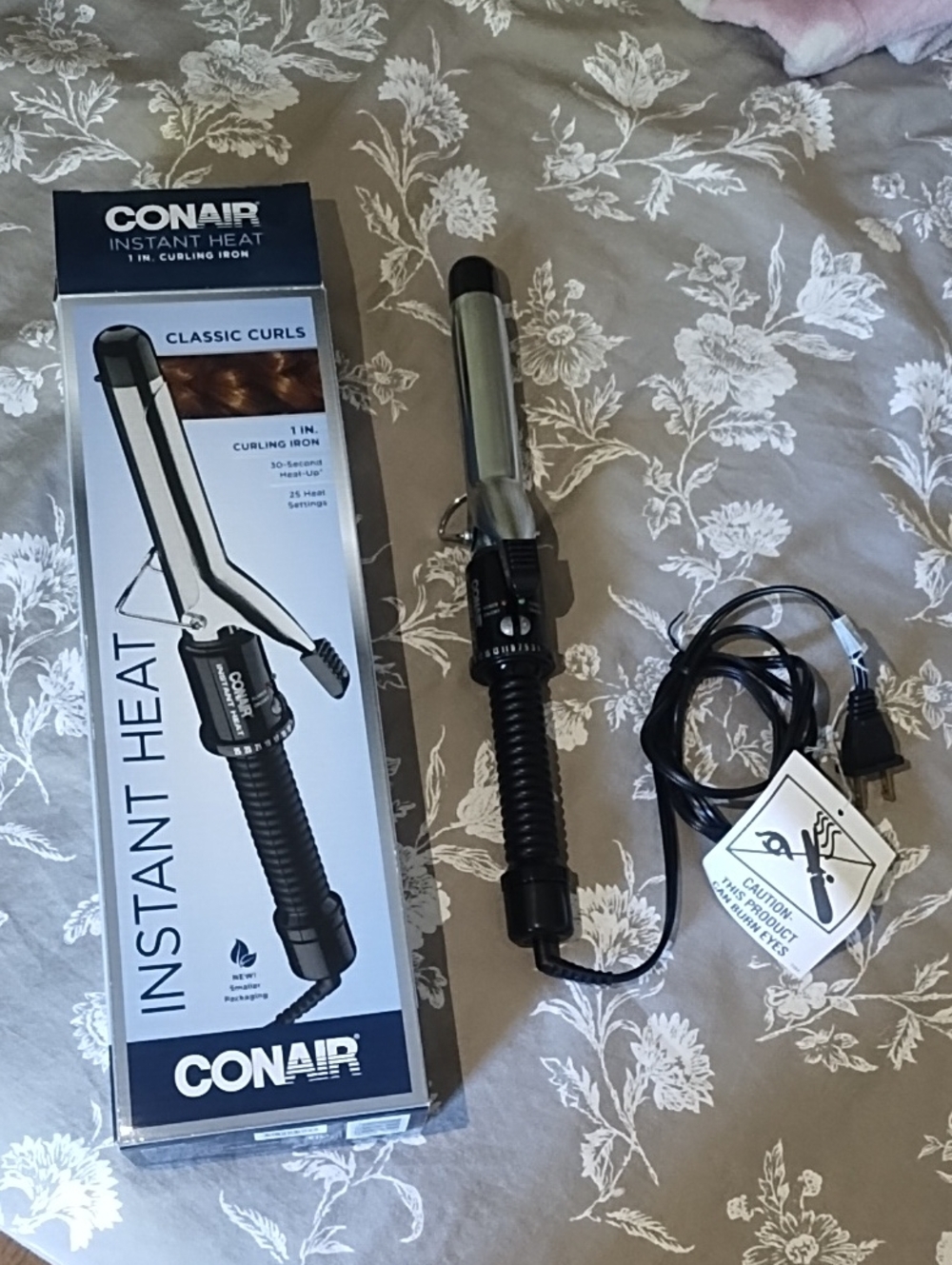 NWT Conair Instant Heat 1-inch Curling Iron - Black/Silver